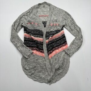 Vanity Sweater Womens XL Gray Pink Black Open Front Cardigan Aztec Stripe Knit